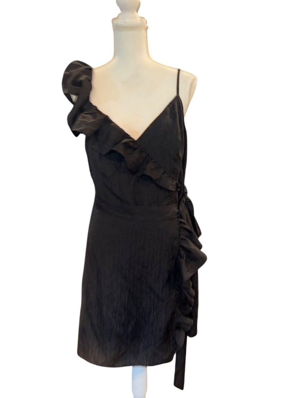 Lilly Pulitzer Black One-Shoulder Ruffle Wrap Dress Size 12 NWT